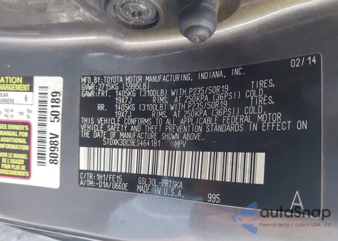 2014 Toyota Sienna Se 8 Passenger z USA, uszkodzony, nr VIN 5TDXK3DC9ES464181